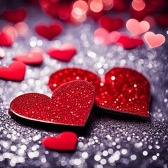 Obraz premium Red Hearts On Shiny Glitter Background