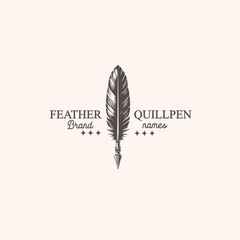feather quill pen vintage logo vector graphic illustration