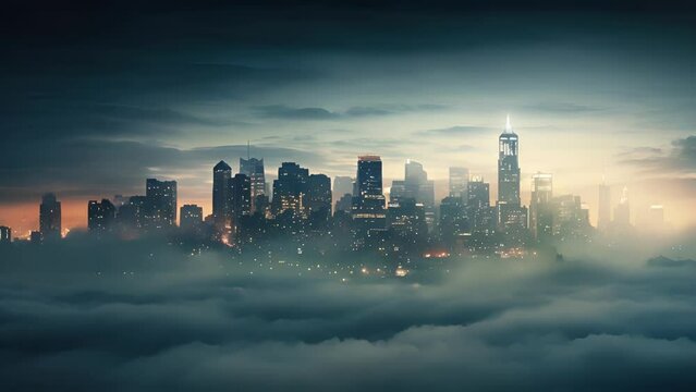Foggy city skylines A mysterious urban veil