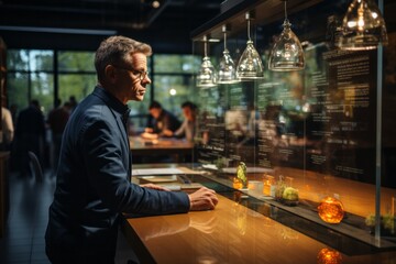 Fototapeta premium Manager leading a brainstorming session at a glass board, inspiring the team to think outside the box, Generative AI