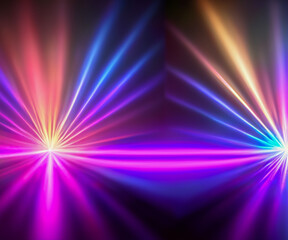 Obraz premium Iridescent sparkling glow. Led neon purple pink gold glowing. Refraction of rays through a prism.
