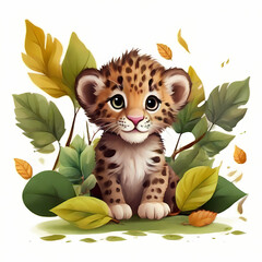 cute peopard in leaves clipart