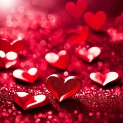 Red Hearts On Shiny Glitter Background