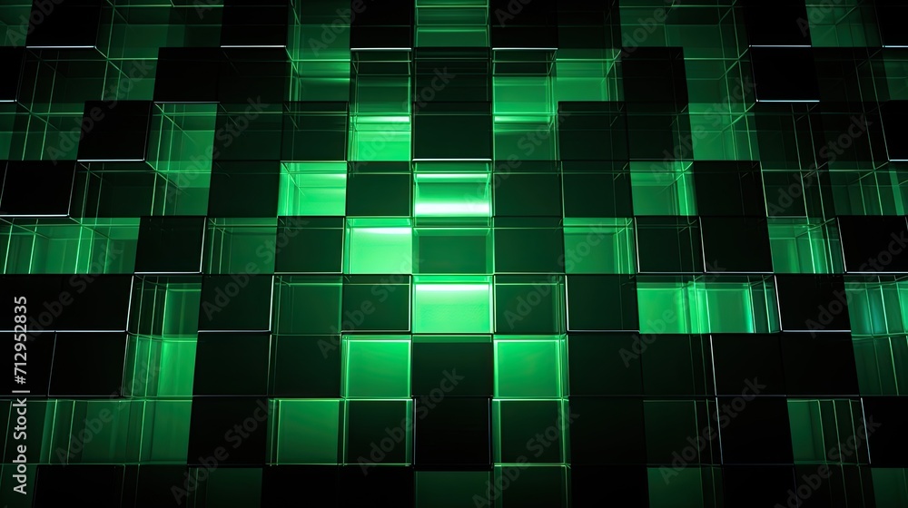 Aufkleber background with green squares arranged in a checkerboard pattern with a chromatic aberration effect 