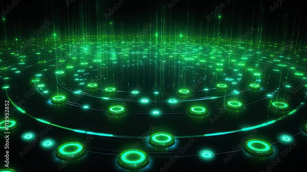 Aufkleber background with green circles arranged in a repeating pattern with a motion blur effect and light st