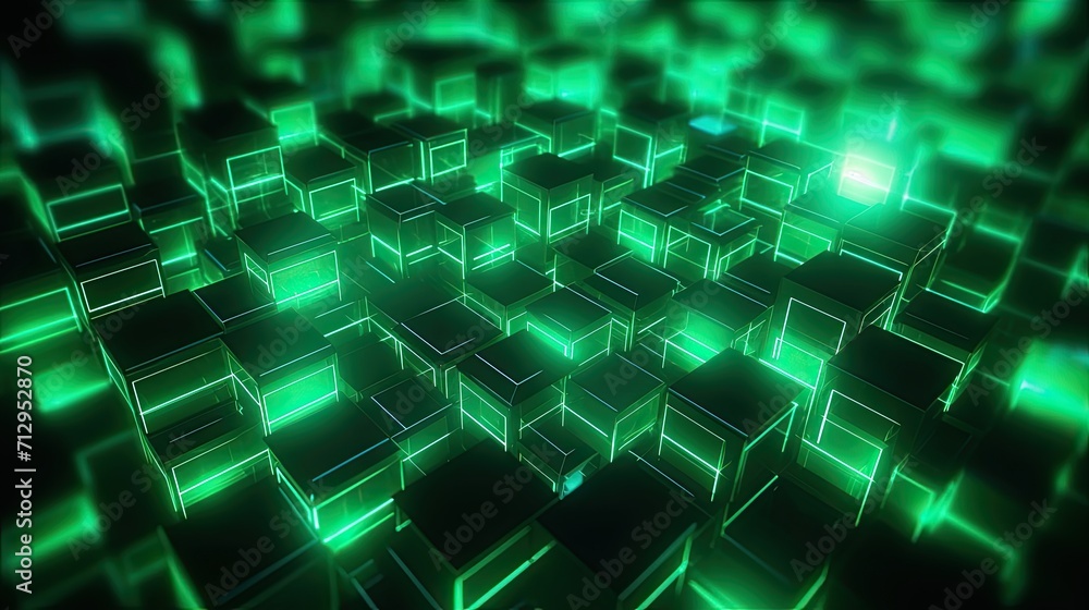 Aufkleber background with green squares arranged in a grid pattern with a motion blur effect and light streaks