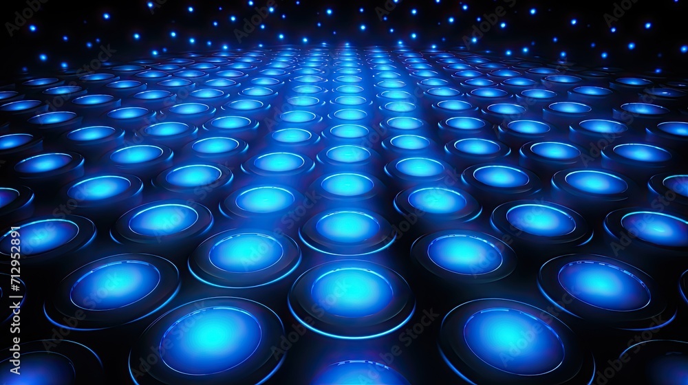 Poster background with neon blue circles arranged in a repeating pattern with a neon glow effect and lens f