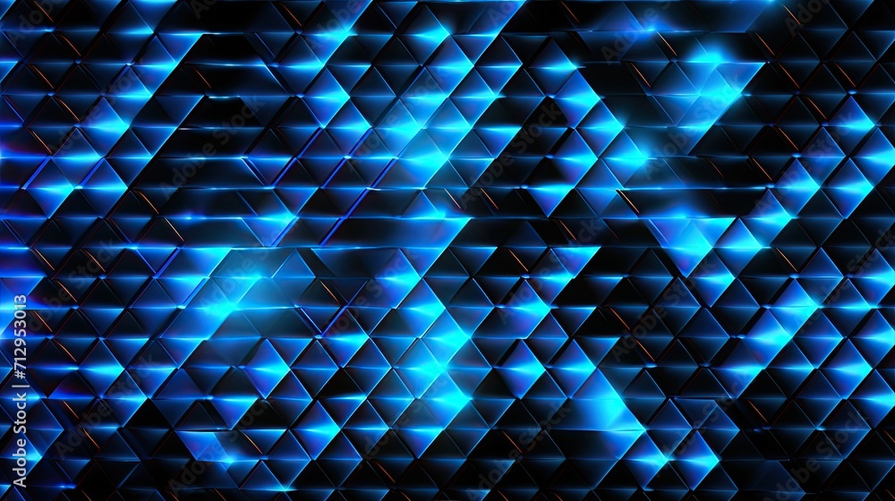 Aufkleber background with neon blue triangles arranged in a honeycomb pattern with a glitch effect and digital