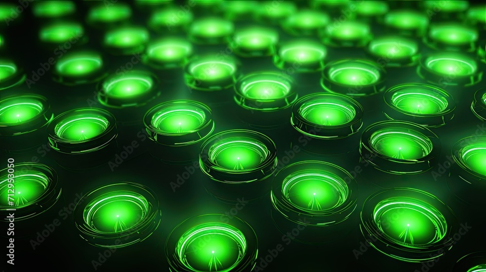 Poster background with neon green circles arranged in a repeating pattern with a neon glow effect and lens 