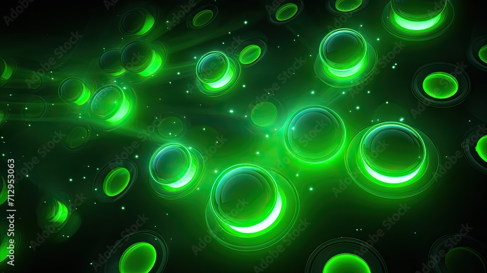 Aufkleber background with neon green circles arranged in a repeating pattern with a neon glow effect and lens 