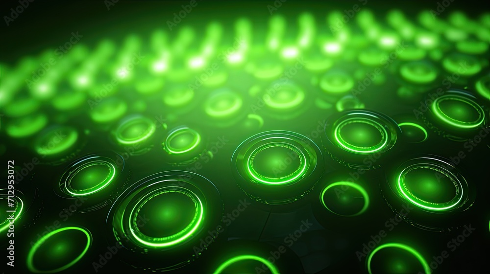 Poster background with neon green circles arranged in a repeating pattern with a neon glow effect and lens 