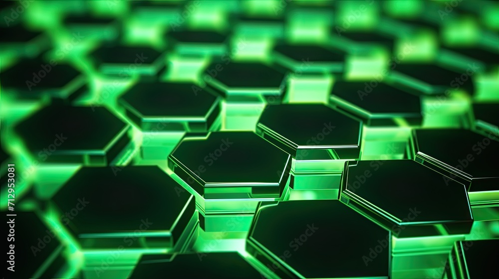 Aufkleber background with neon green hexagons arranged in a diamond pattern with a bokeh effect and color grad