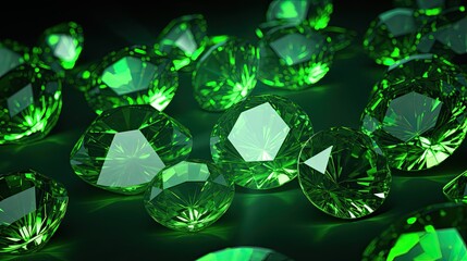 Background with neon green diamonds arranged randomly with a neon glow effect and lens flares