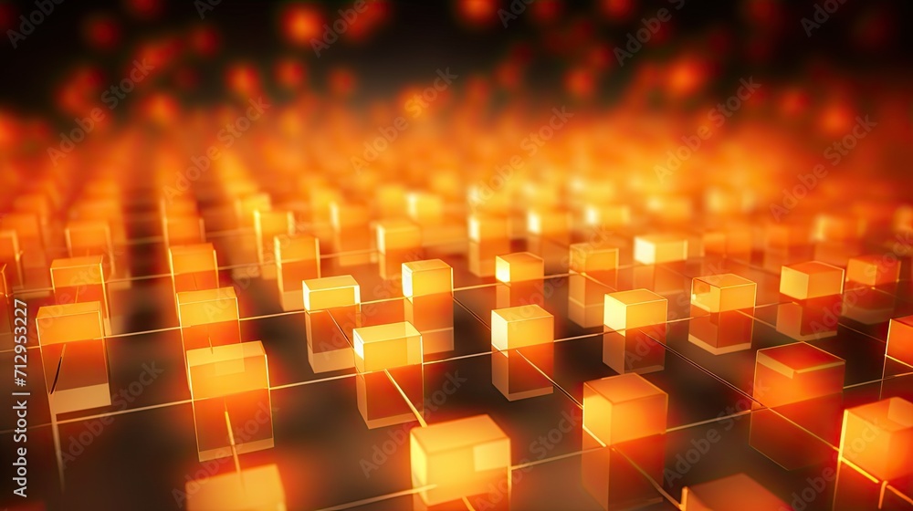 Fototapete background with neon orange squares arranged in a repeating pattern with a bokeh effect and color gr
