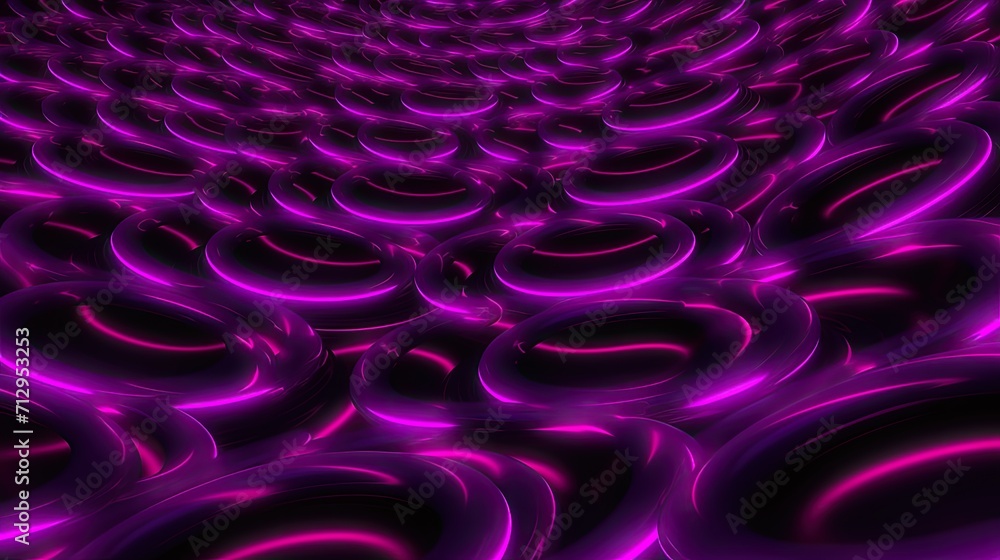 Poster background with neon pink circles arranged in a spiral pattern with a glitch effect and digital nois