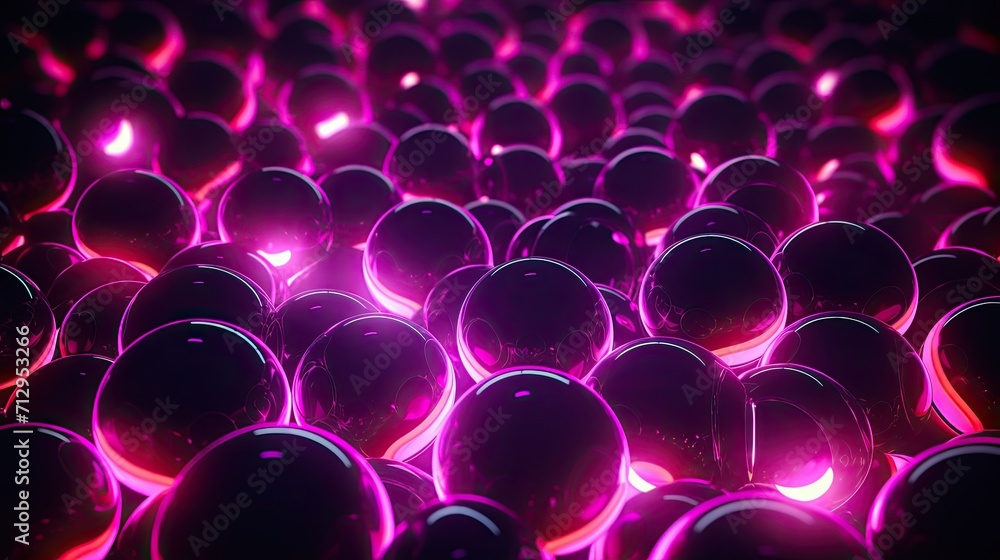 Poster background with neon pink circles arranged randomly with a neon glow effect and lens flares