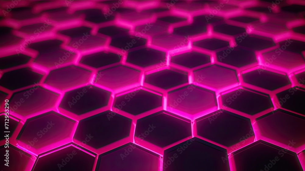 Poster background with neon pink hexagons arranged in a checkerboard pattern with a chromatic aberration ef