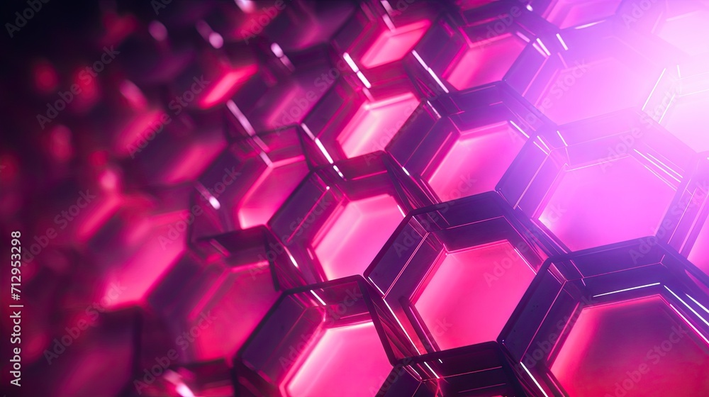 Poster background with neon pink hexagons arranged in a checkerboard pattern with a chromatic aberration ef
