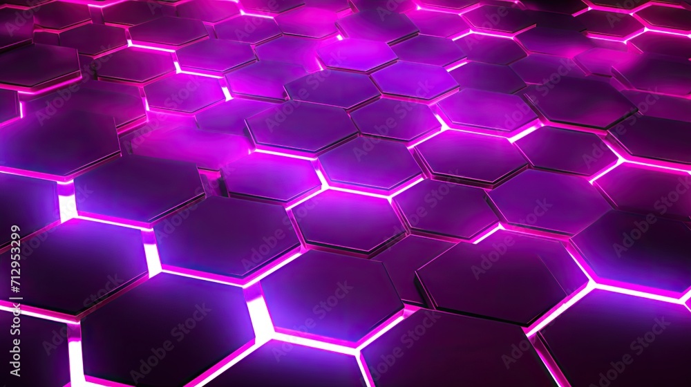 Poster background with neon pink hexagons arranged in a checkerboard pattern with a chromatic aberration ef