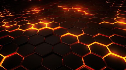 Background with neon orange hexagons arranged randomly with a 3d effect and parallax scrolling
