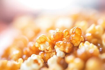 close-up of caramel popcorn with a golden hue