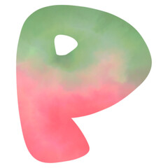 watermelon watercolor green red hand drawn english letter P.