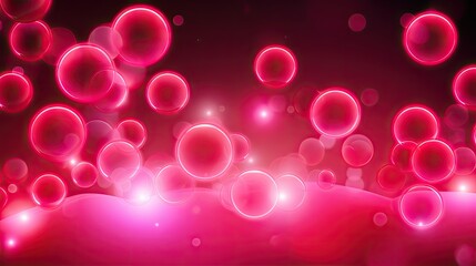 Background with neon pink circles arranged randomly with a neon glow effect and lens flares