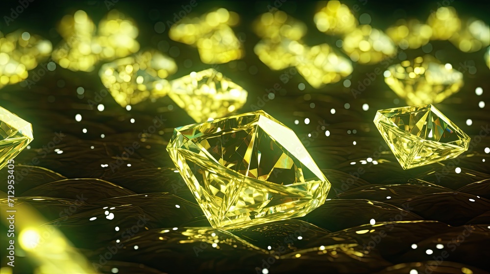 Aufkleber background with neon yellow diamonds arranged randomly with a 3d effect and particle system