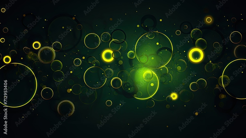 Aufkleber Background with neon yellow circles arranged randomly with a 3d effect and particle system