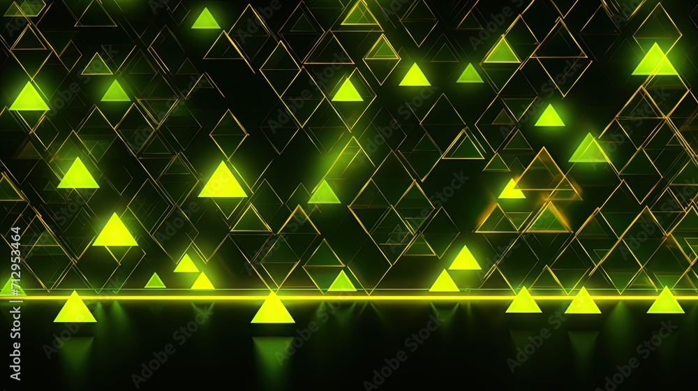 Poster background with neon yellow triangles arranged in a honeycomb pattern with a glitch effect and digit