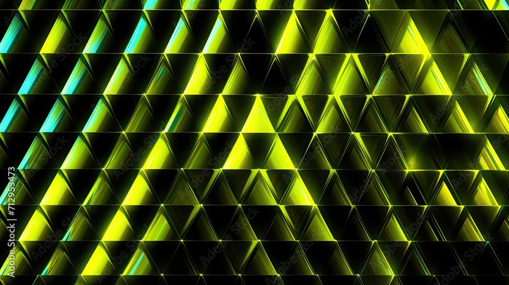 Poster background with neon yellow triangles arranged in a honeycomb pattern with a glitch effect and digit
