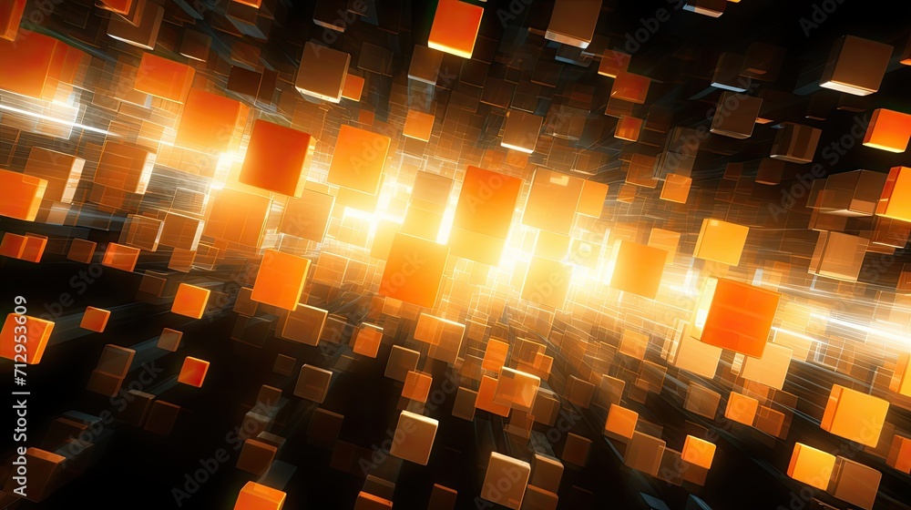 Aufkleber background with orange squares arranged randomly with a mirror effect and radial blur