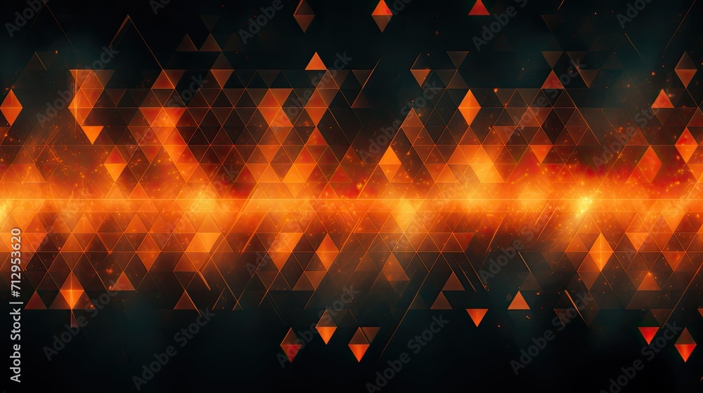 Sticker Background with orange triangles arranged in a diamond pattern with a glitch effect and digital distortion