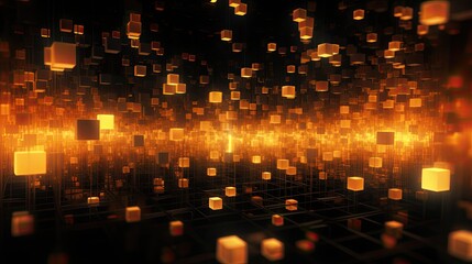 Background with orange squares arranged randomly with a 3d effect and particle system