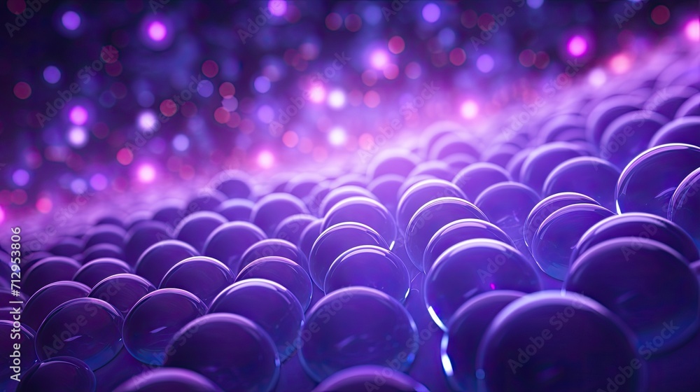 Poster background with purple circles arranged randomly with a motion blur effect and light streaks