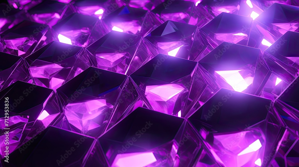 Poster background with purple diamonds arranged in a checkerboard pattern with a neon glow effect and lens 