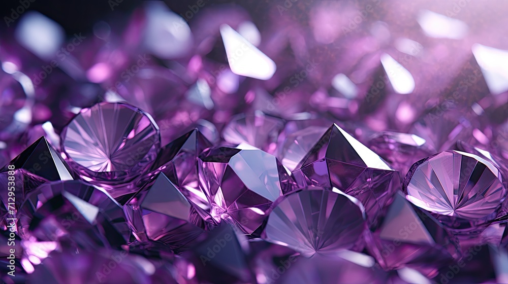 Poster background with purple diamonds arranged randomly with a motion blur effect and light streaks