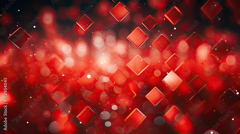 Poster background with red squares arranged in a diamond pattern with a bokeh effect and color grading