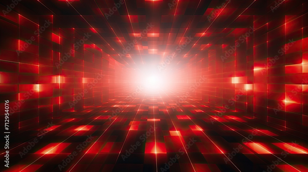 Poster background with red squares arranged in a grid pattern with a mirror effect and radial blur