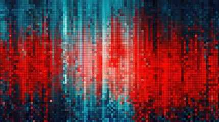 Background with red squares arranged in a grid pattern with a glitch effect and digital distortion