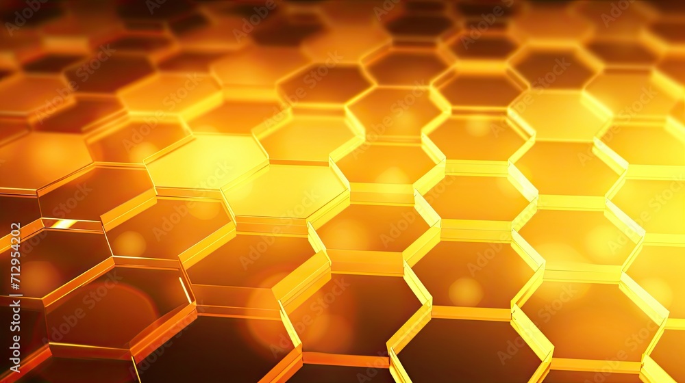 Poster background with yellow hexagons arranged in a circular pattern with a bokeh effect and color grading