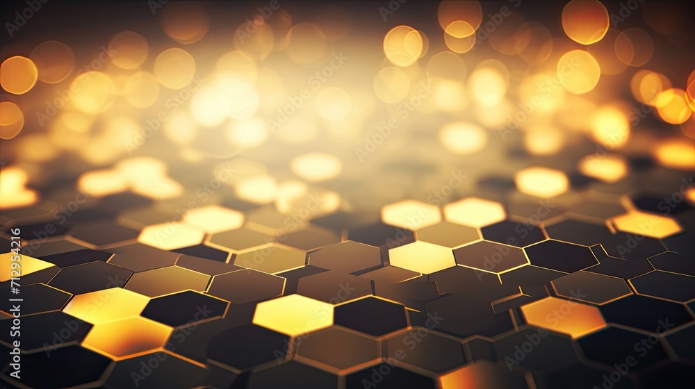 Fototapete background with yellow hexagons arranged in a circular pattern with a bokeh effect and color grading