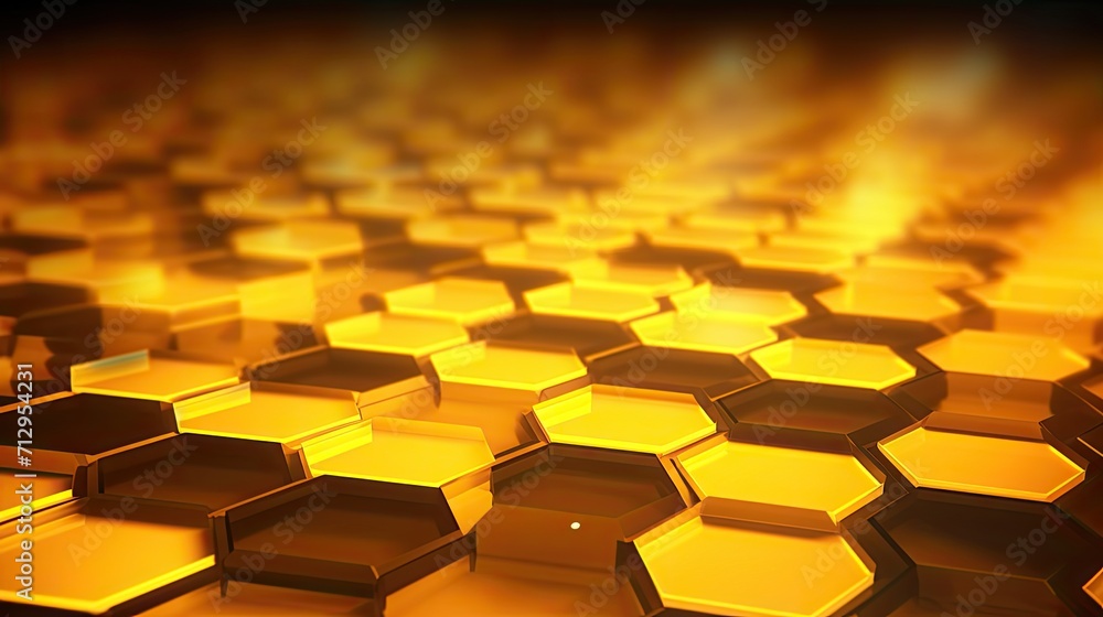 Poster background with yellow hexagons arranged in a repeating pattern with a motion blur effect and light 