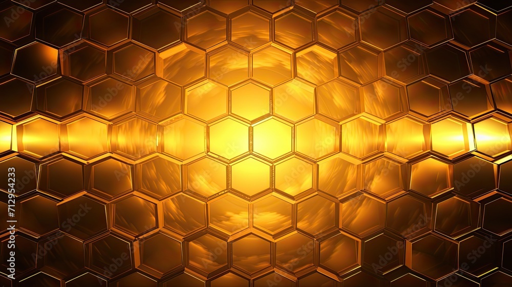 Poster background with yellow hexagons arranged in a diamond pattern with a mirror effect and radial blur