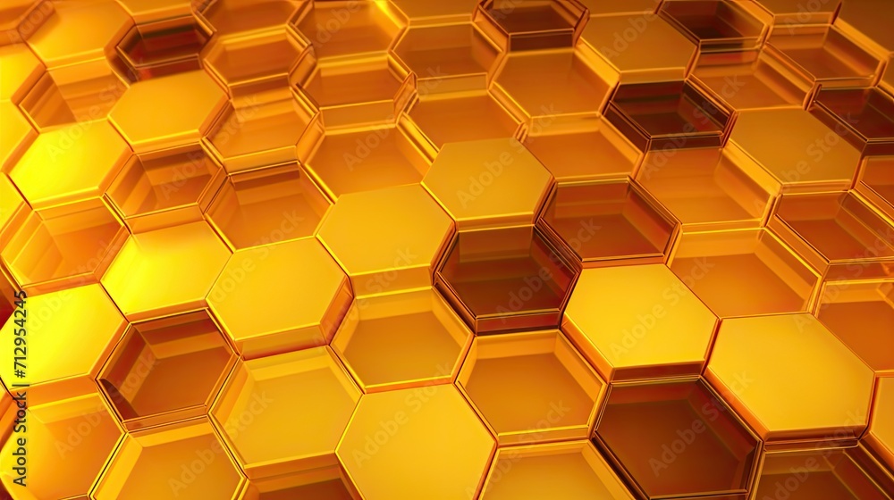 Poster background with yellow hexagons arranged randomly with a kaleidoscope effect and color gradient