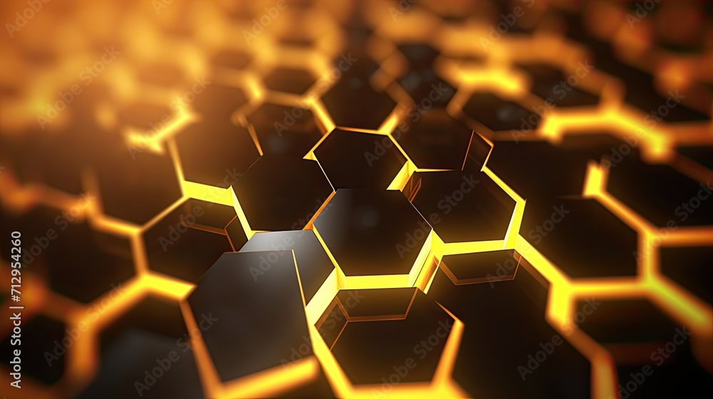 Poster background with yellow hexagons arranged in a repeating pattern with a motion blur effect and light 