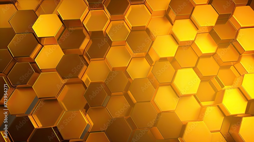 Poster background with yellow hexagons arranged randomly with a kaleidoscope effect and color gradient