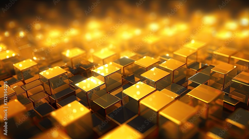 Poster background with yellow squares arranged in a diamond pattern with a bokeh effect and color grading