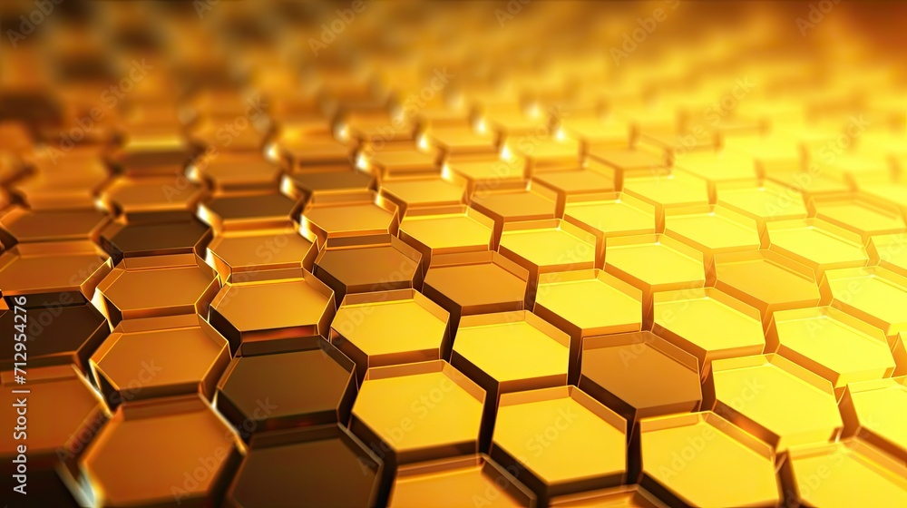 Poster background with yellow hexagons arranged randomly with a kaleidoscope effect and color gradient