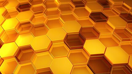 Background with yellow hexagons arranged randomly with a kaleidoscope effect and color gradient